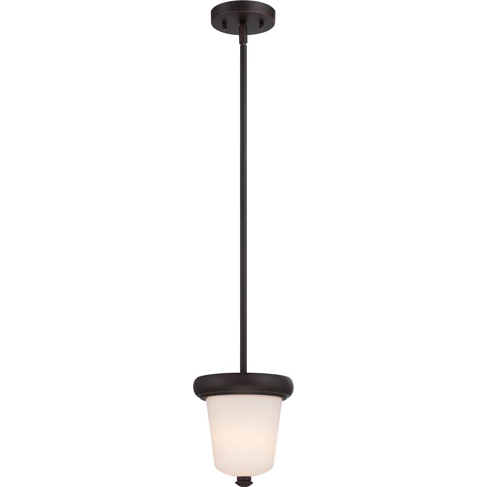 Nuvo Lighting 62/412  Dylan - 1 Light Mini Pendant with Etched Opal Glass - LED Omni Included in Mahogany Bronze Finish